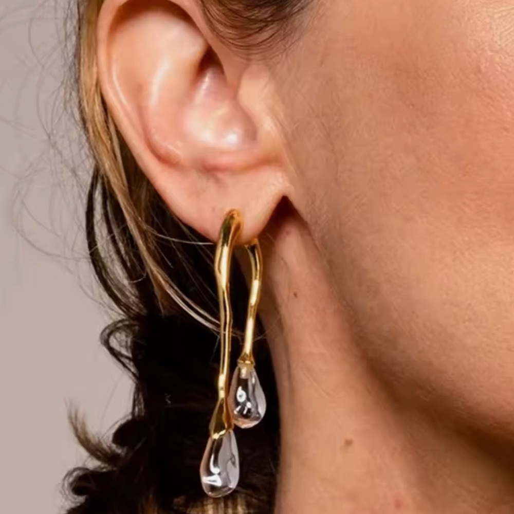 Anthropologie Gold Sculptural Teardrop Earrings
